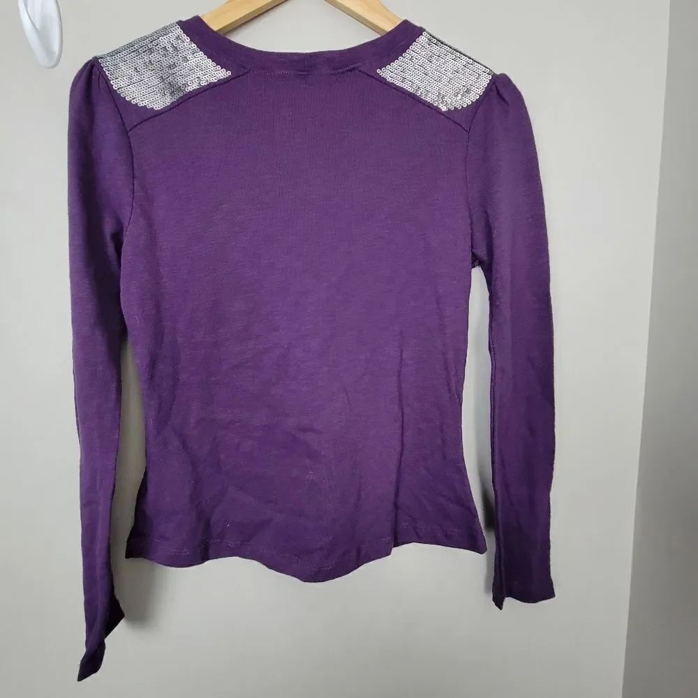 Disney Parks Purple Glitter Silver Mickey Mouse Sequin Shoulder Shirt Small - Picture 4 of 4